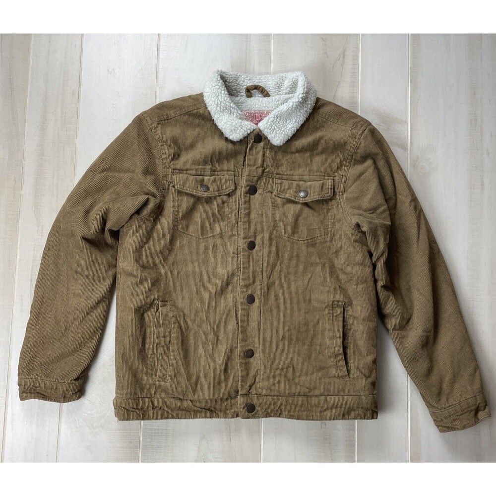 Brooklyn Cloth Jacket Men's Medium Tan Sherpa Lined Corduroy Trucker Warm Coat
